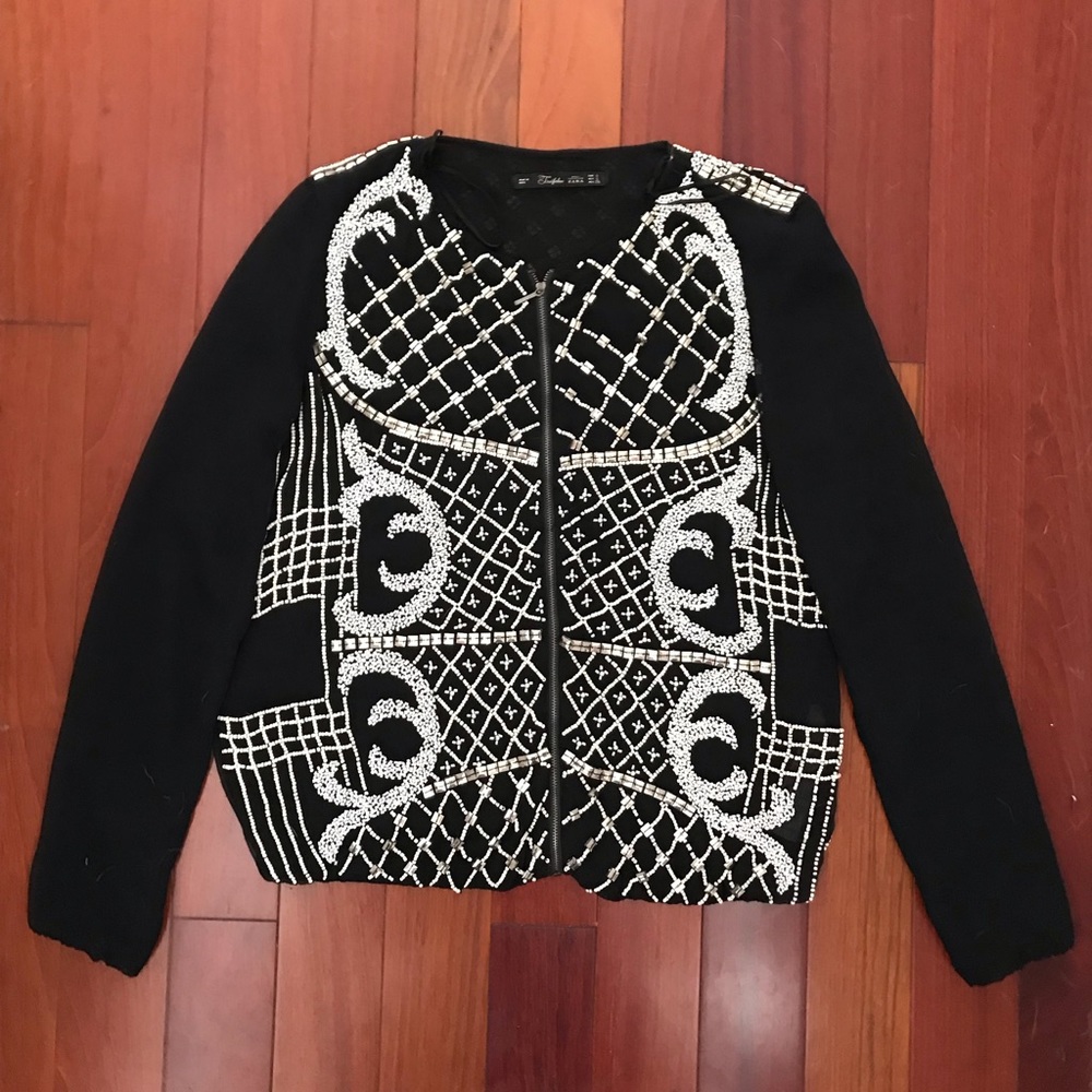 Sheer Beaded Bomber Jacket